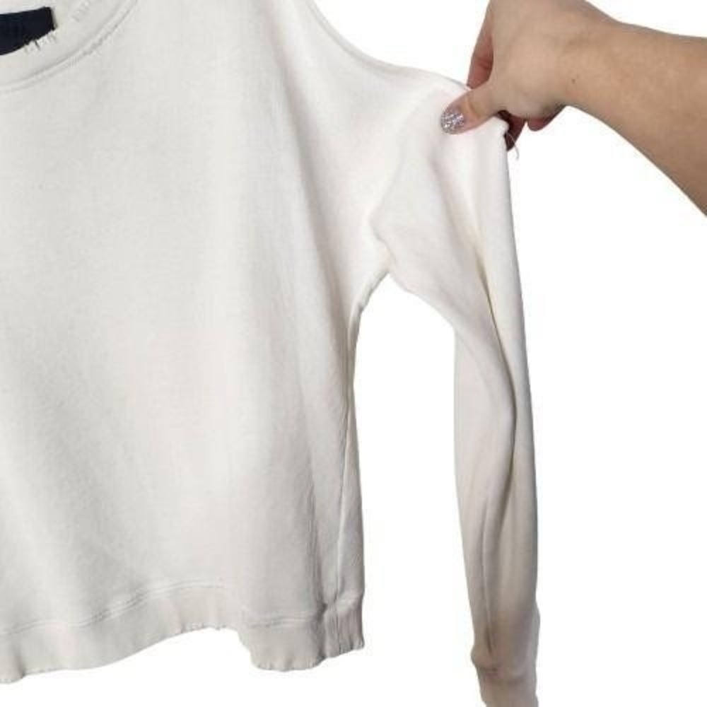 RtA Sweatshirt Womens Small White One‎ Shoulder Distressed Raw Hem Pullover - Picture 4 of 13